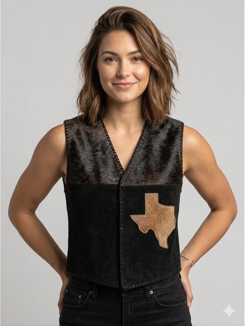 Women's Authentic Suede and Hair on Calf Leather Vest Top from Argentina.